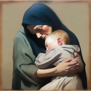 The painting depicted the grieving mother emotionally embracing her child, evoking a powerful emotional response from viewers.