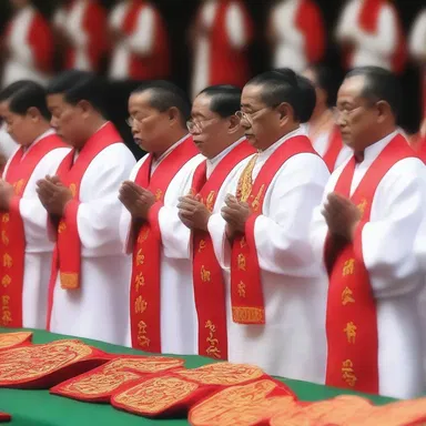 During the religious ceremony, the participants sang hymns and prayed emotionally, expressing their deep devotion.