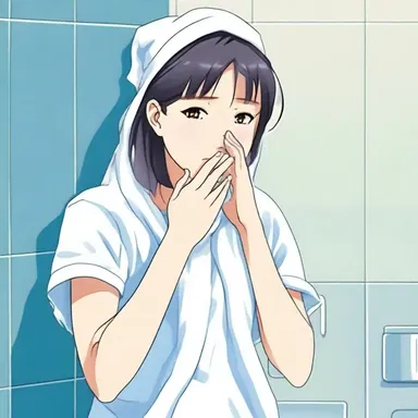 In the novel, the protagonist grabbed a hand towel from the bathroom to wipe away her tears.