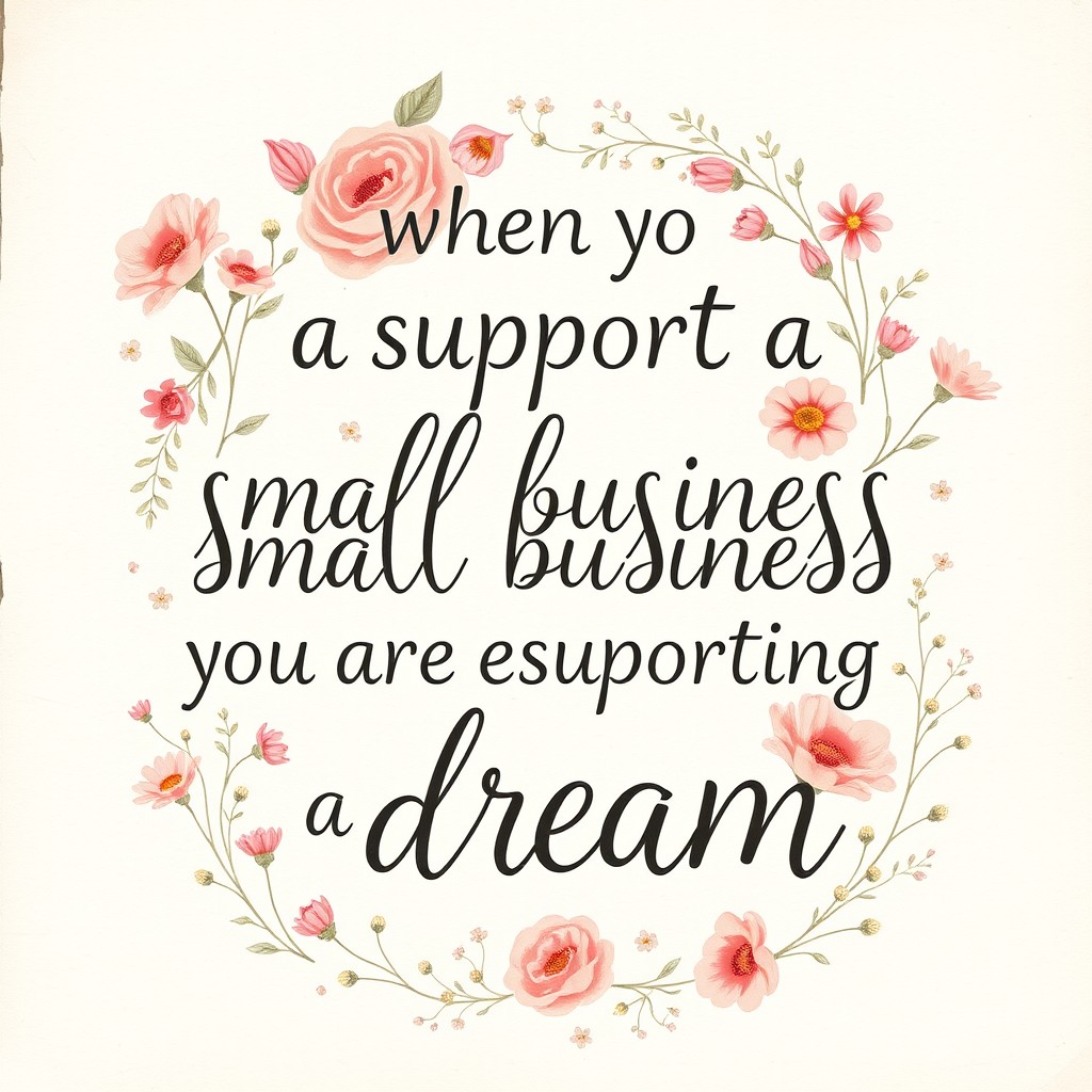 Create a beautifully designed picture featuring the inspirational quote 'When you support a small business, you are supporting a dream