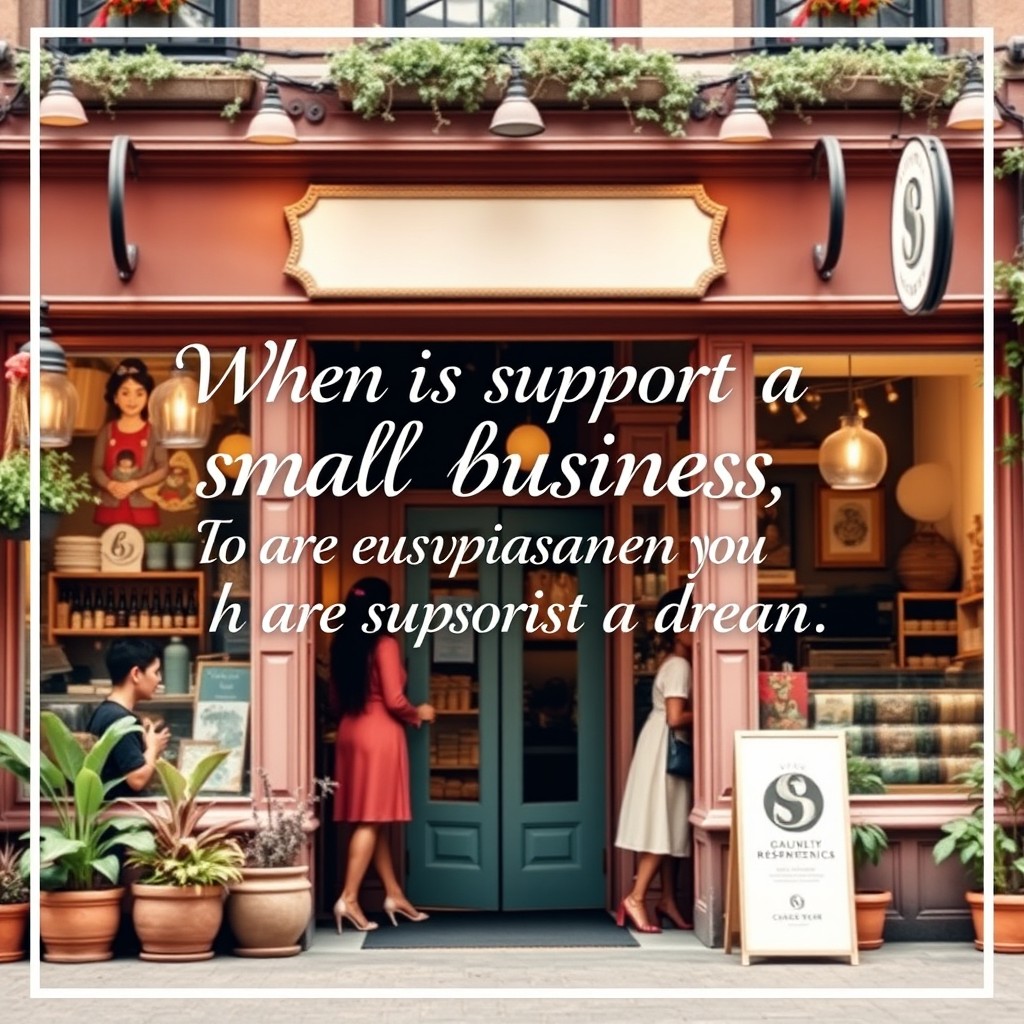 A beautifully designed Facebook cover photo showcasing the phrase 'When you support a small business, you are supporting a dream' in elegant typography