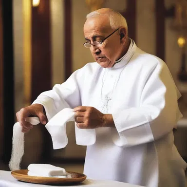 In many religious ceremonies, priests use a hand towel to wash their hands as a symbol of purification.