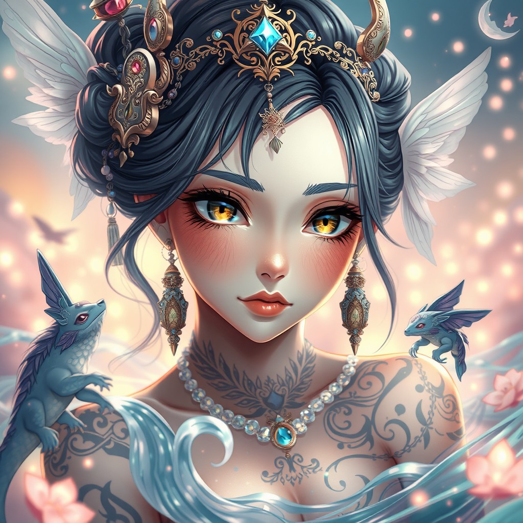 An artistic representation of an anime girl, focusing on her captivating expression and enchanting features