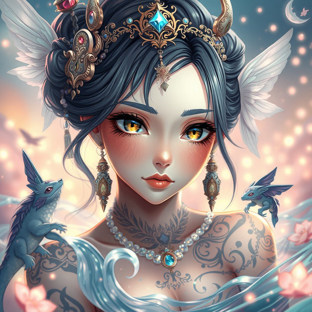 An artistic representation of an anime girl, focusing on her captivating expression and enchanting features