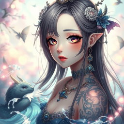 An artistic representation of an anime girl, focusing on her captivating expression and enchanting features