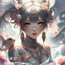 An artistic representation of an anime girl, focusing on her captivating expression and enchanting features