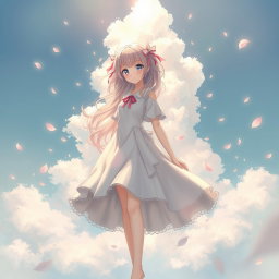 An artistic depiction of an anime girl standing gracefully in full length, showcasing her enchanting features and unique hairstyle