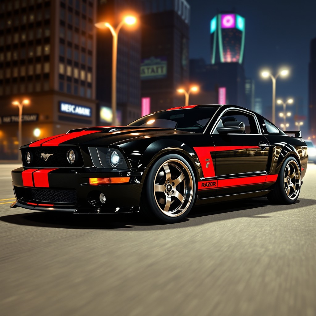 A stunning 2005 Ford Mustang GT, inspired by the Razor Mustang from the game Most Wanted