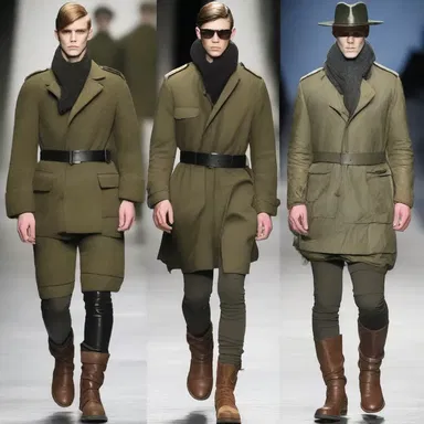 The designer created military-inspired outfits that reflected the rugged style of footsloggers.