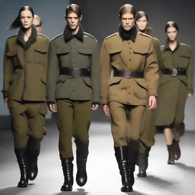The designer created military-inspired outfits that reflected the rugged style of footsloggers.