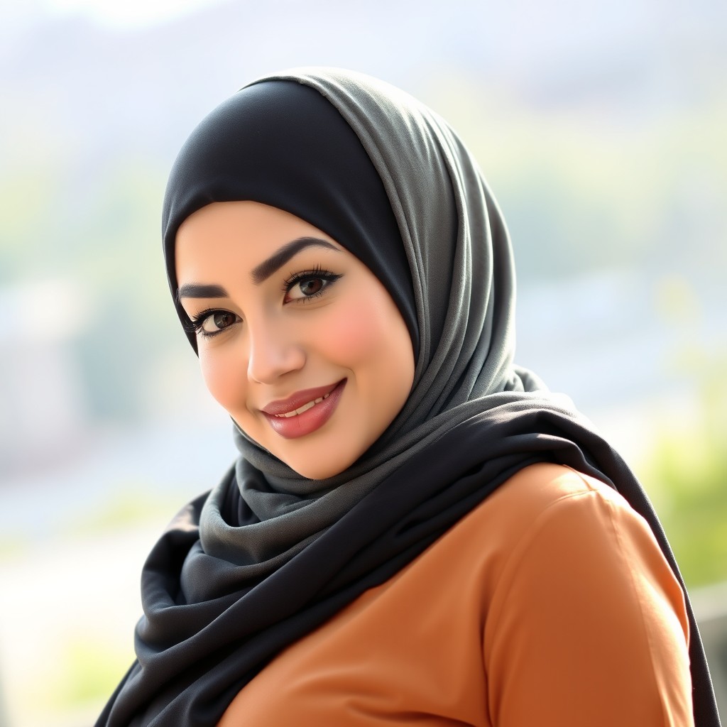 A beautiful woman wearing a stylish hijab, showcasing elegance and grace