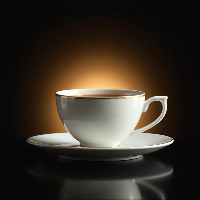A charming scene featuring a white tea cup filled with tea, elegantly placed on a matching saucer