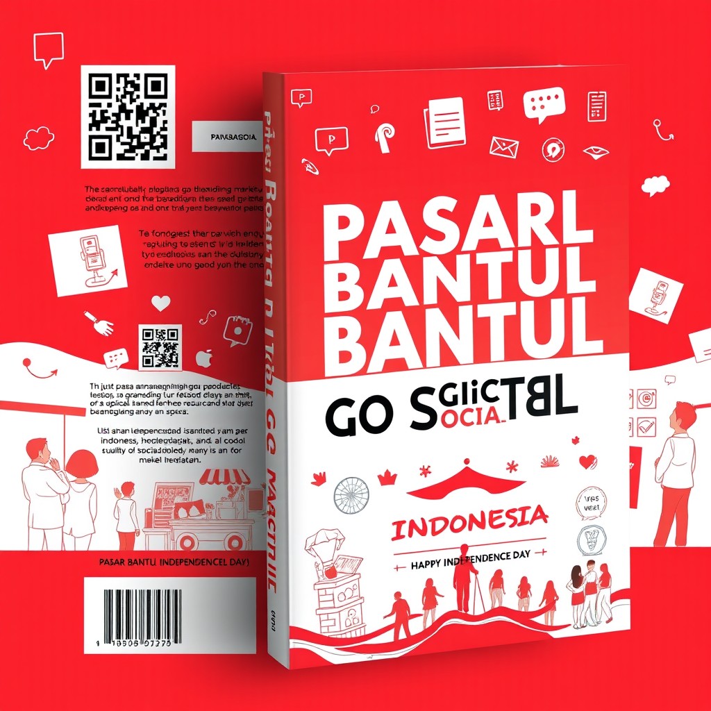 A book cover design for "Pasar Bantul Go Digital, Go Social", capturing the theme of the transformation of a traditional market into the digital era