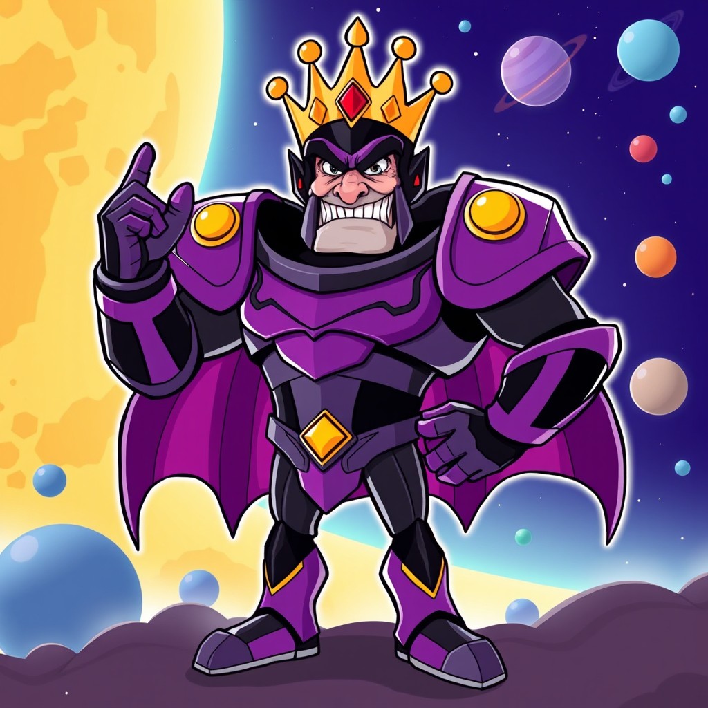 A vibrant and detailed illustration of Emperor Zurg from the Disney movie Toy Story, depicted as a classic animated character