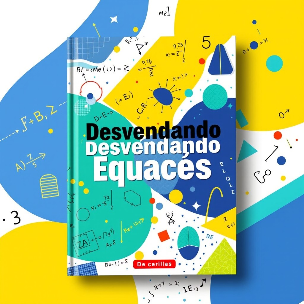 A vibrant and engaging book cover for a mathematics book titled 'Desvendando Equações'