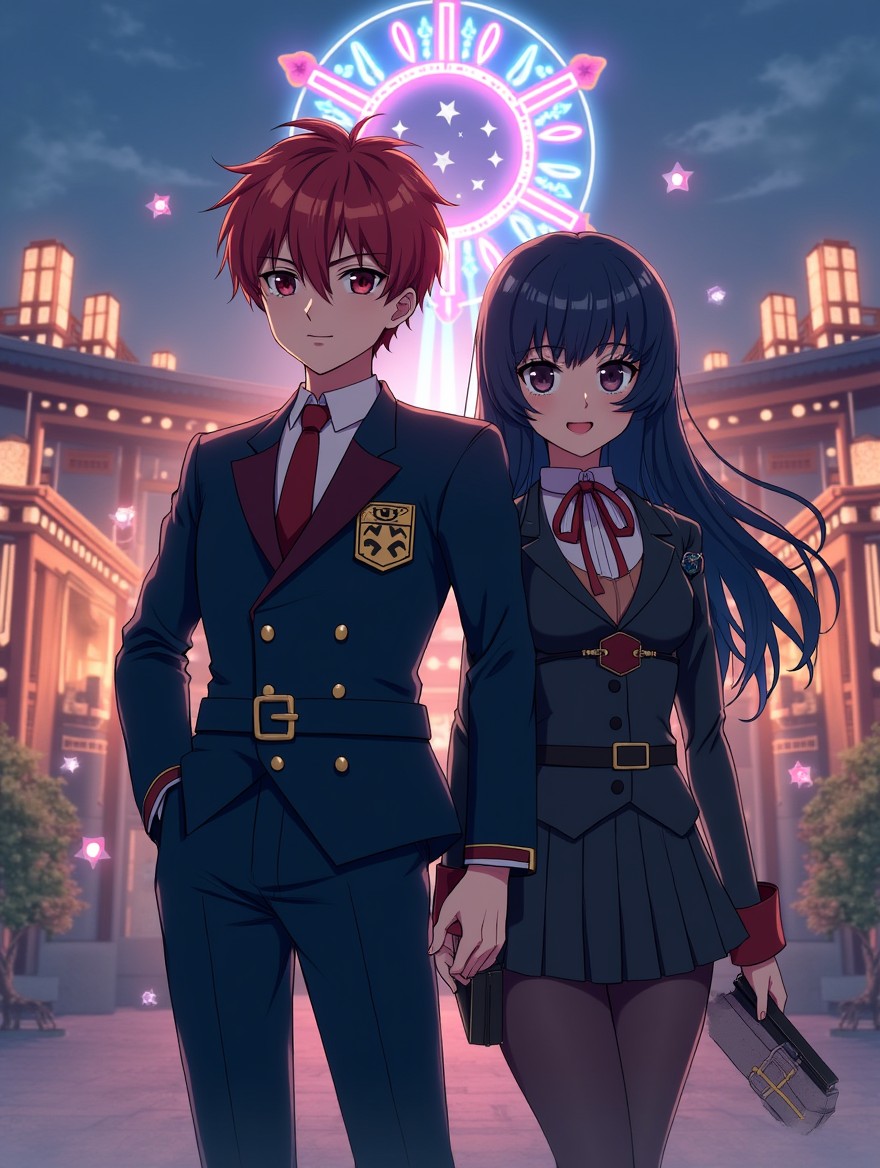 A captivating illustration in Japanese anime style depicting a supernatural police agency known as Iokai