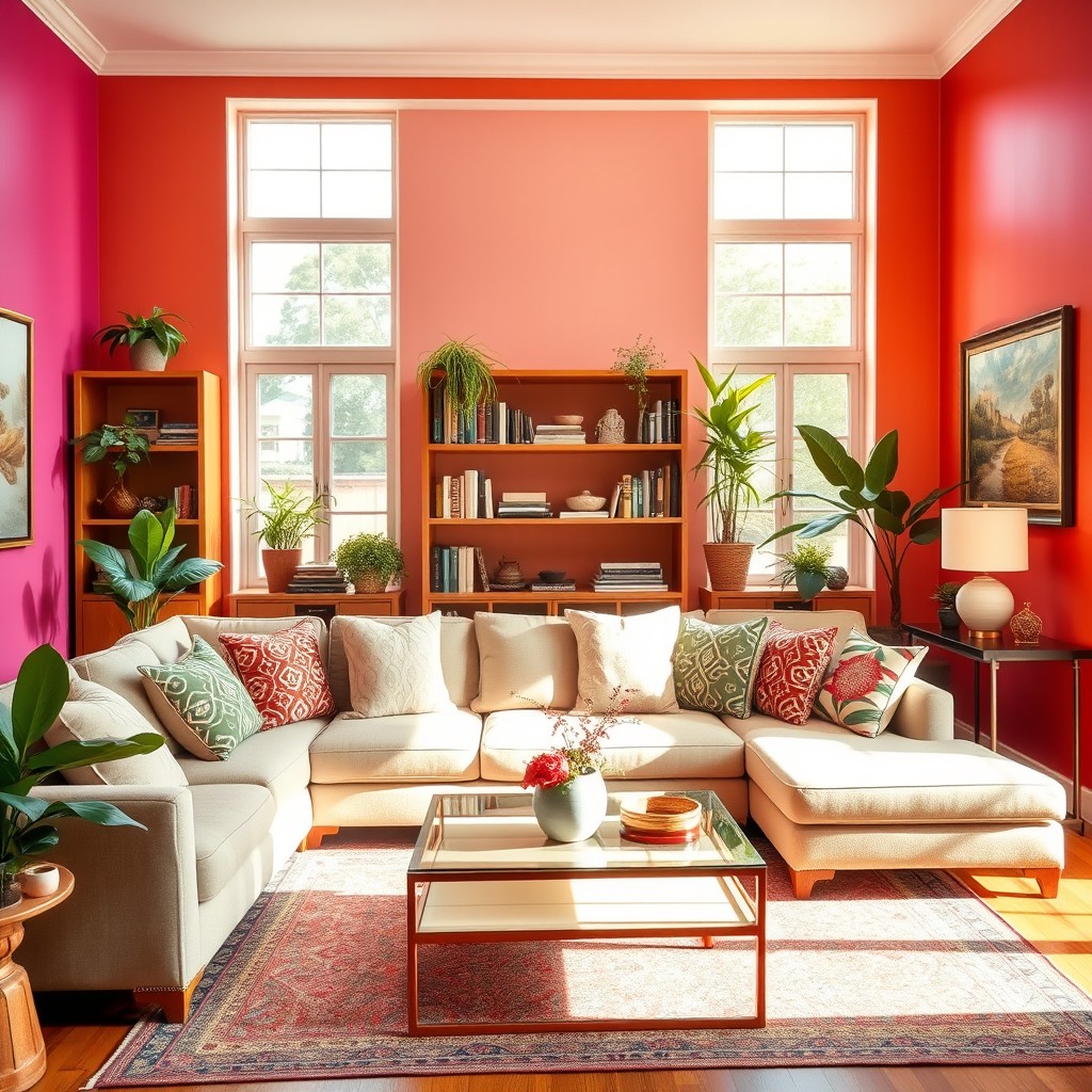 A beautifully painted living room, showcasing vibrant colors on the walls