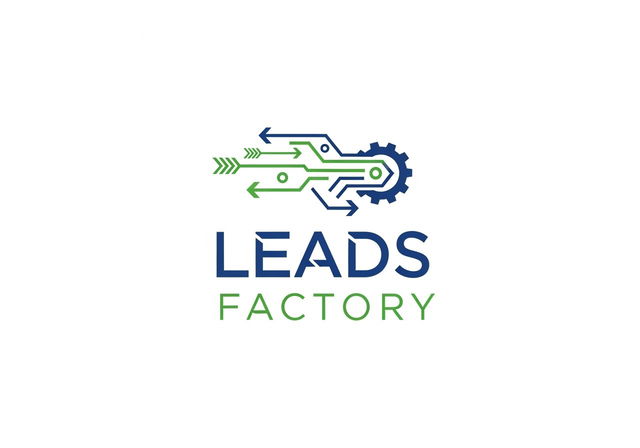 A professional and clean logo design for a business named 'Leads Factory'