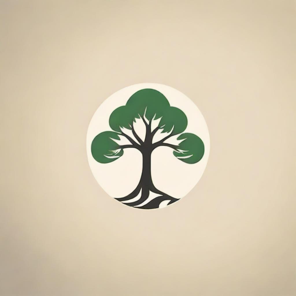 Create a simple and feminine logo for 'Nara Collectives', a visual and UX design studio. The logo should feature a grove of trees in a circle arrangement. The center tree should bear the shape of the letters 'NC', symbolizing collective strength and balance, and invoking feelings of abundance.