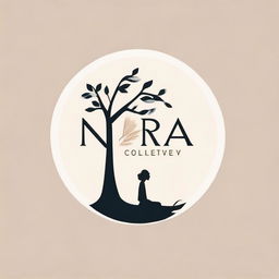 Create a simple and feminine logo for 'Nara Collectives', a visual and UX design studio. The logo should feature a grove of trees in a circle arrangement. The center tree should bear the shape of the letters 'NC', symbolizing collective strength and balance, and invoking feelings of abundance.