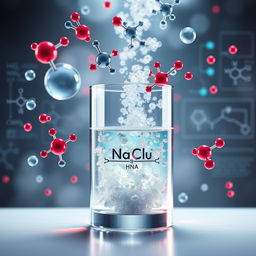 An enhanced abstract representation of molecular structures in chemistry, showcasing realistic molecules of water (H2O), oxygen (O2), nitrogen (N2), carbon dioxide (CO2), and noble gases suspended in the air