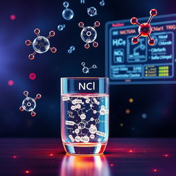 An enhanced abstract representation of molecular structures in chemistry, showcasing realistic molecules of water (H2O), oxygen (O2), nitrogen (N2), carbon dioxide (CO2), and noble gases suspended in the air