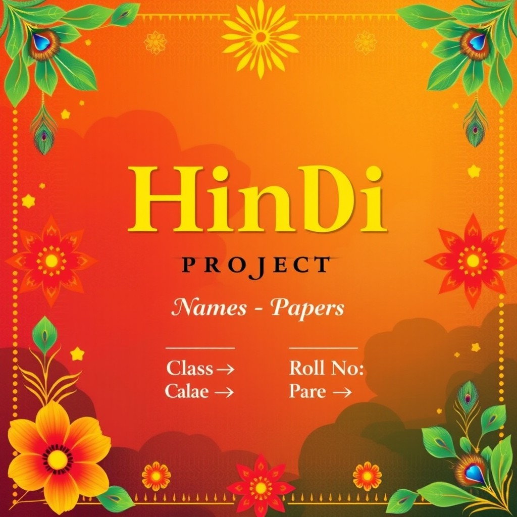 A creative front page design for a Hindi project, featuring an artistic background that incorporates elements of Indian culture, such as traditional motifs, colors, and patterns