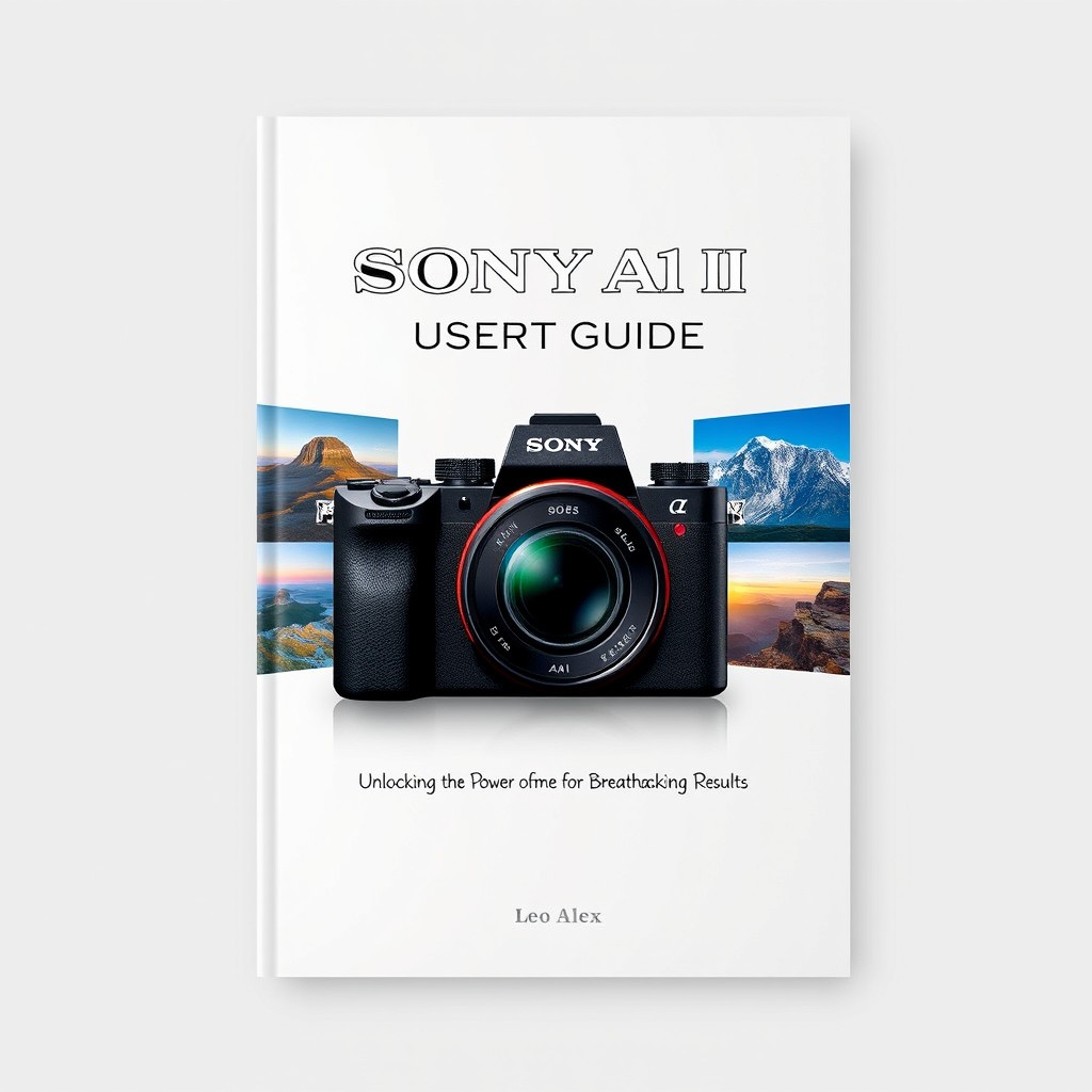 A visually engaging and informative cover design for the user guide titled 'SONY A1 II USER GUIDE' by Leo Alex