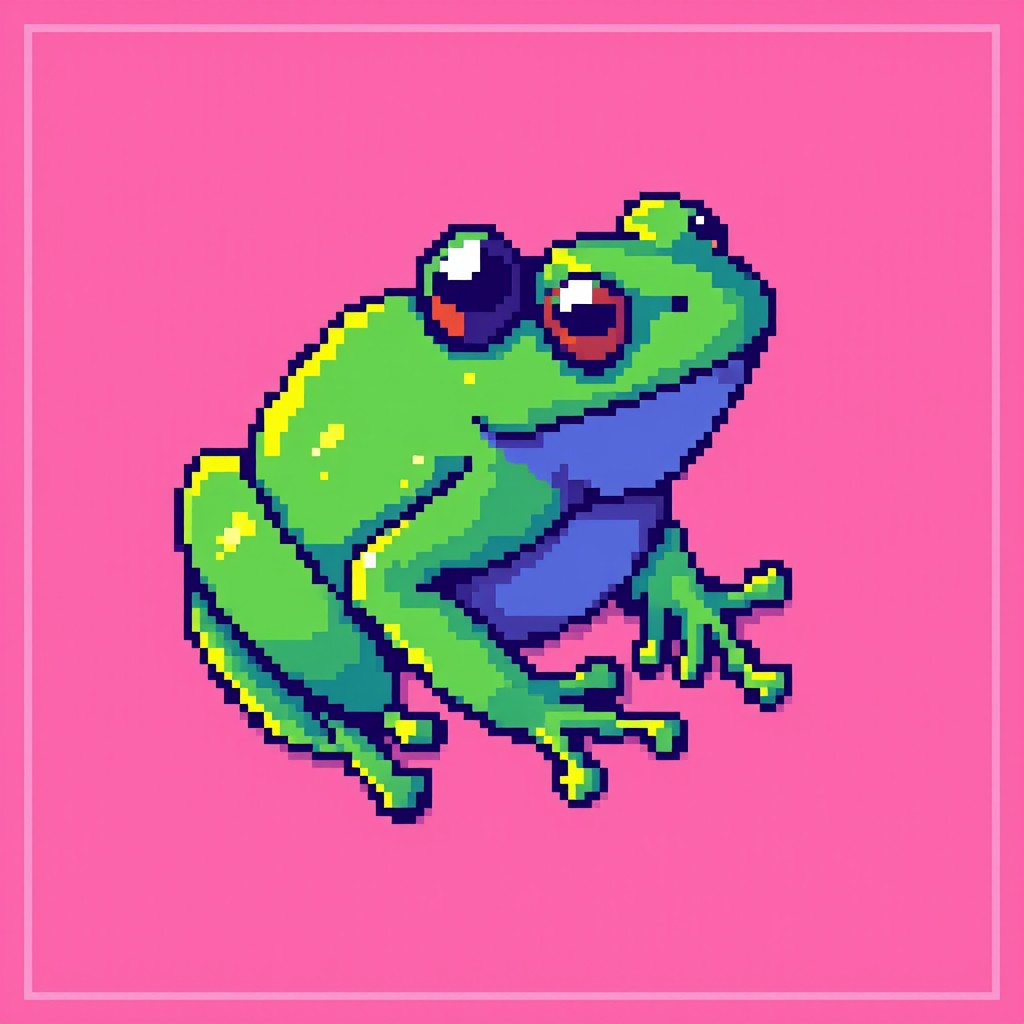 A pixel art depiction of a frog, designed within a 30x30 grid