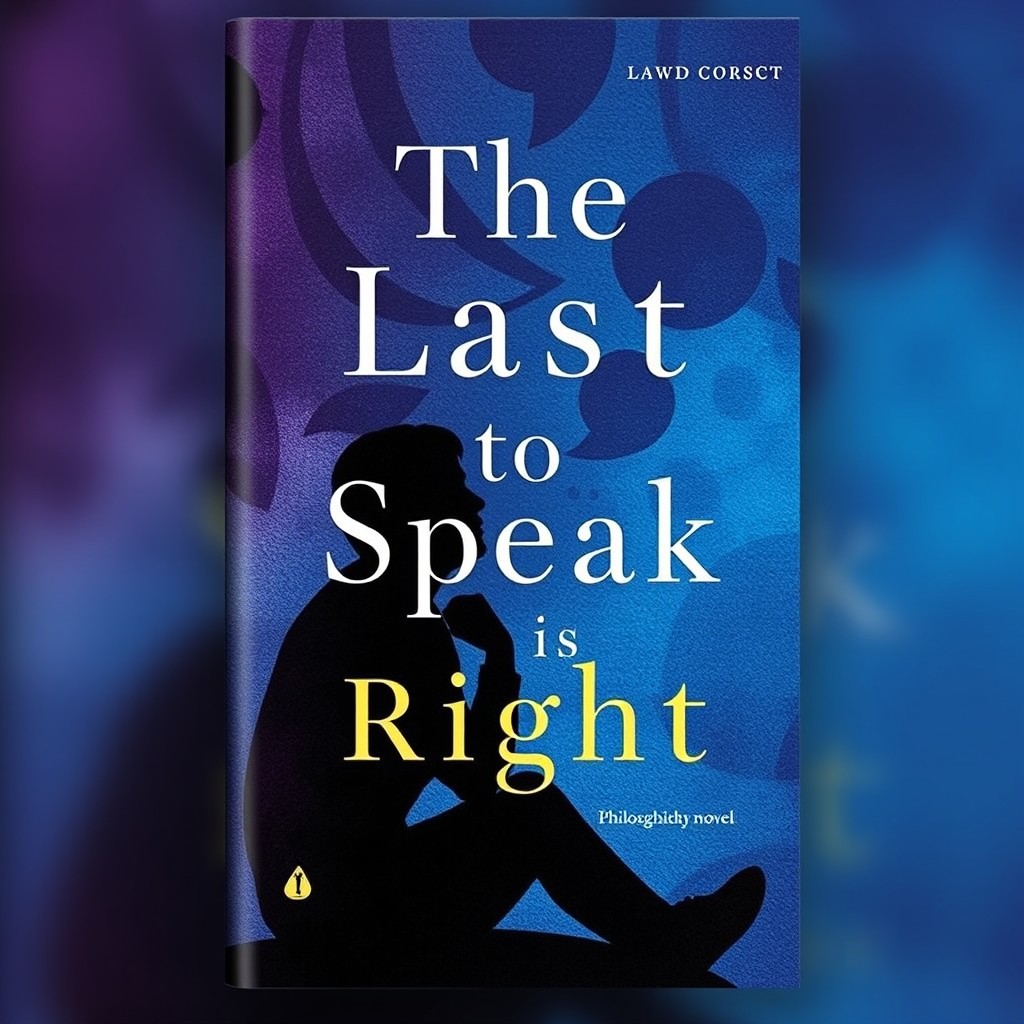 A book cover for a philosophical novel titled 'The Last to Speak is Right', featuring an intriguing and abstract design