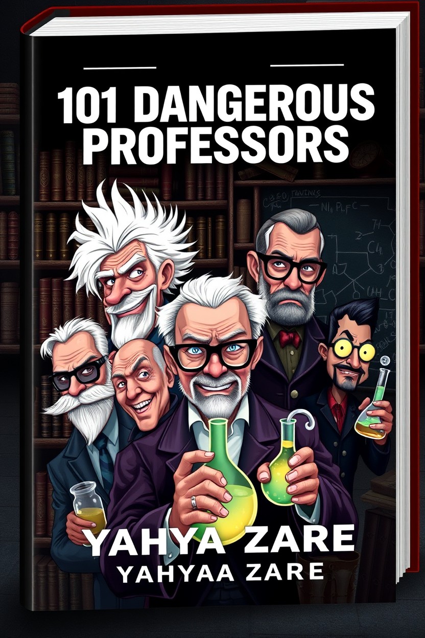 A stylized book cover design for "101 Dangerous Professors" by Yahya Zare