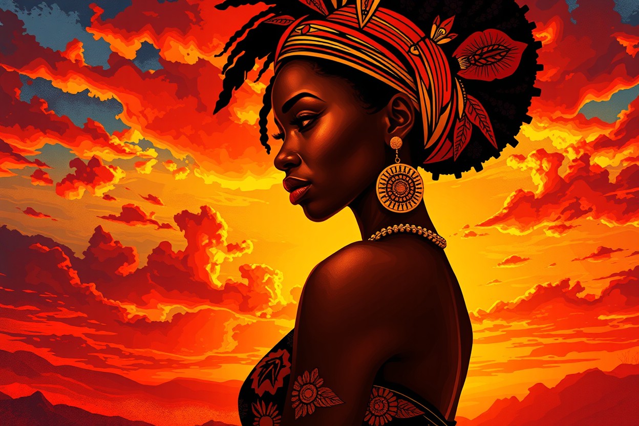 A captivating 2D vector abstract artwork featuring a close-up of a majestic sunset scene, infused with an exciting blend of vibrant colors and bold shapes