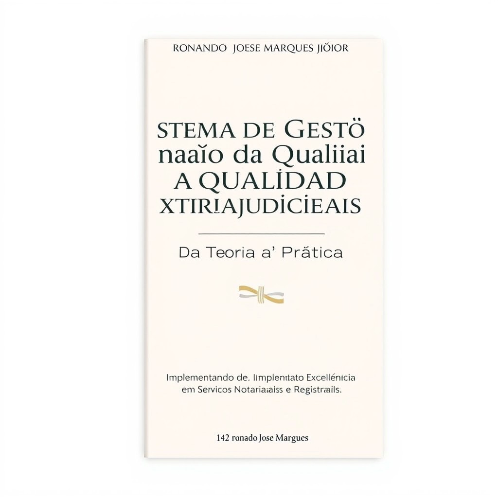 A book cover design for a business book titled 'Sistema de Gestão da Qualidade em Serventias Extrajudiciais - Da Teoria à Prática: Implementando Excelência em Serviços Notariais e Registrais', authored by Ronaldo José Marques Júnior