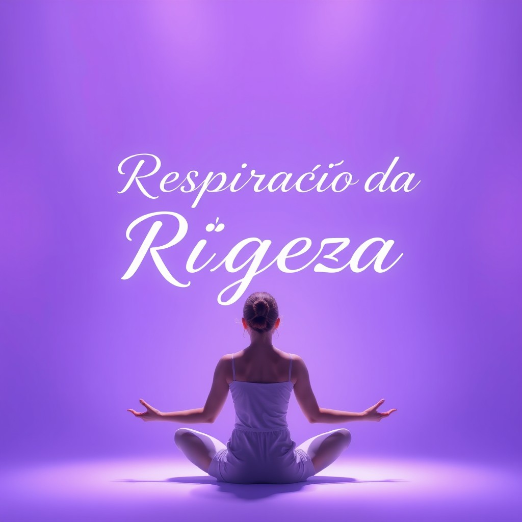 A serene woman meditating in a tranquil pose, enveloped in a soothing purple background