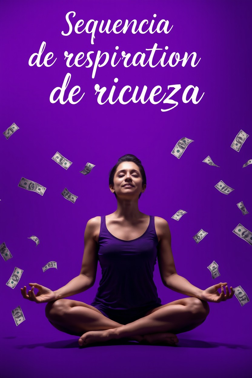 A tranquil woman meditating in a peaceful pose, situated against a rich purple background