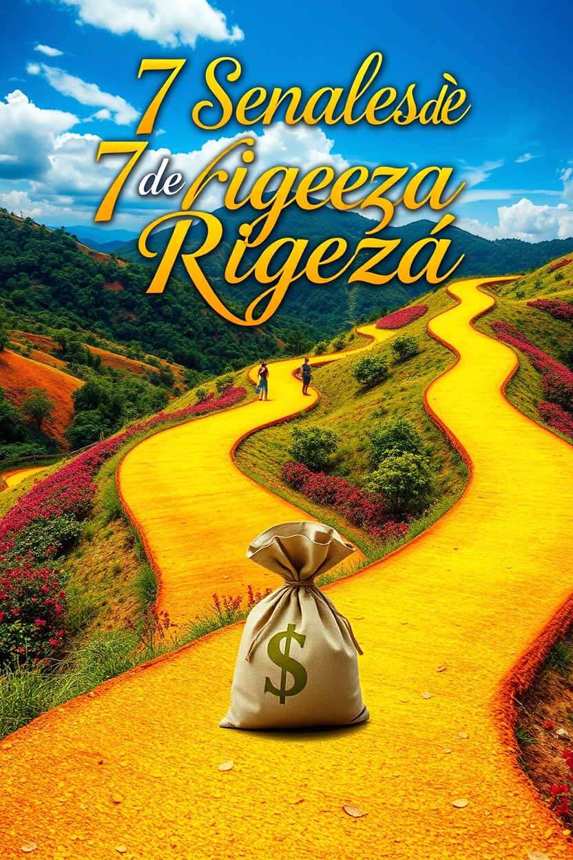 A stunning golden path winding through a picturesque landscape, with vibrant colors and lush surroundings