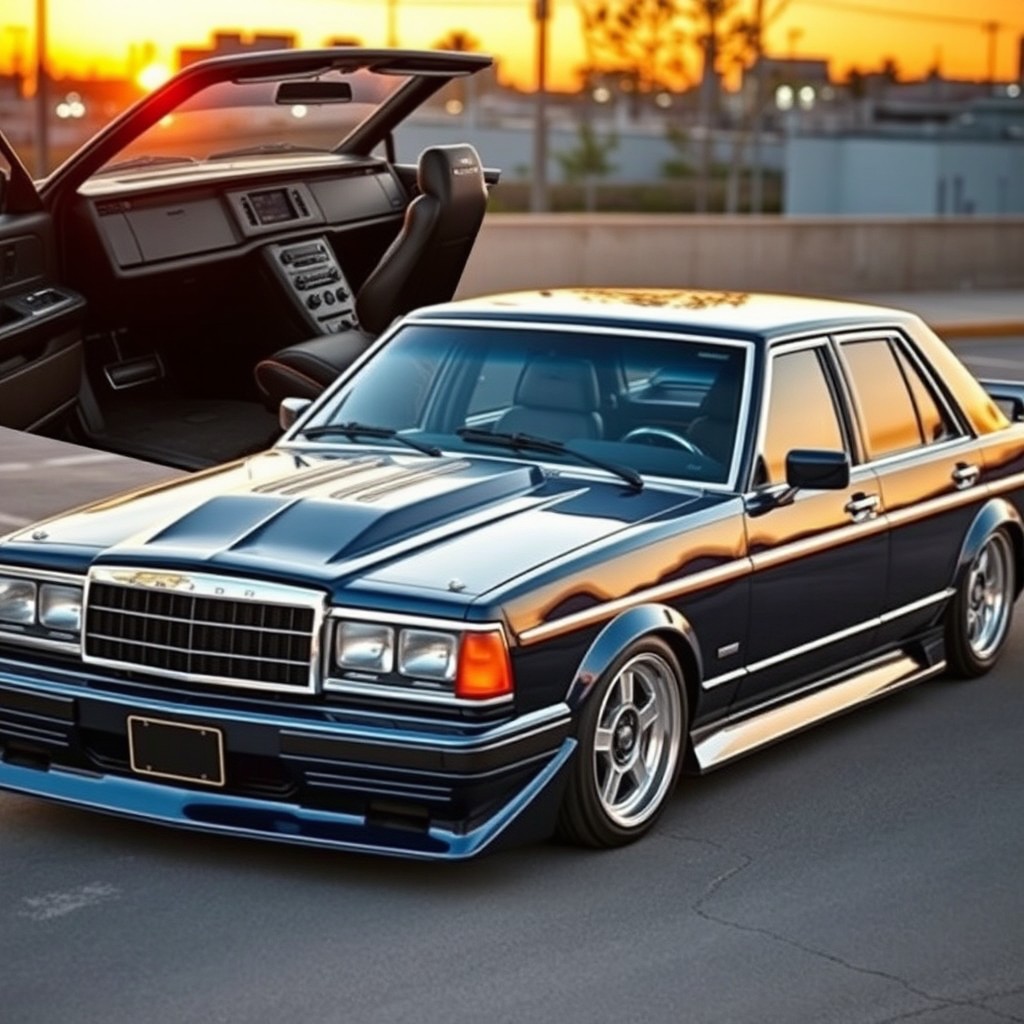 A customized 1987 Ford Zephyr, beautifully tuned with a sleek, aggressive stance