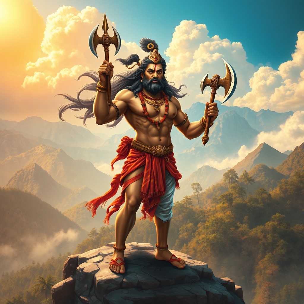 A depiction of Parshuram, the mighty warrior and avatar of Lord Vishnu known for his valor and prowess in battle