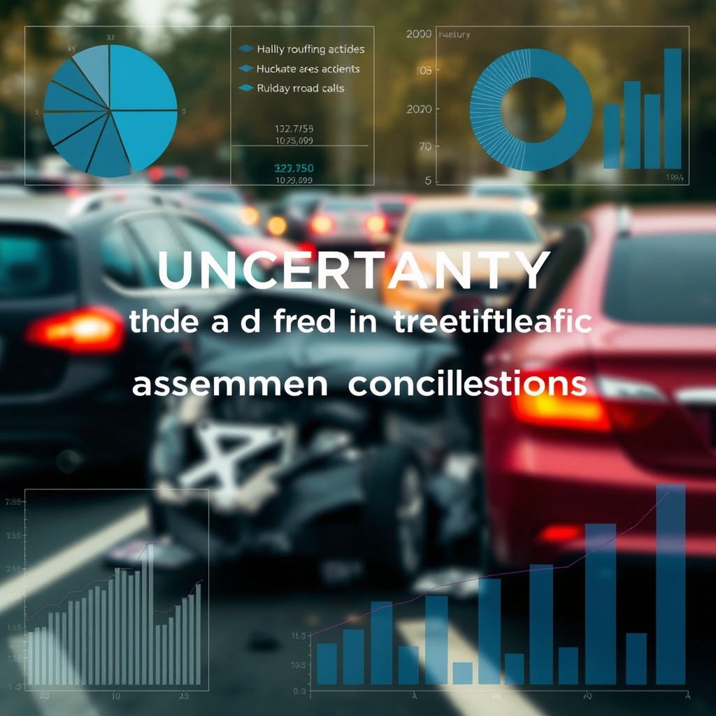 A visually engaging research paper cover image focusing on the study of uncertainty in road traffic accident assessment conclusions
