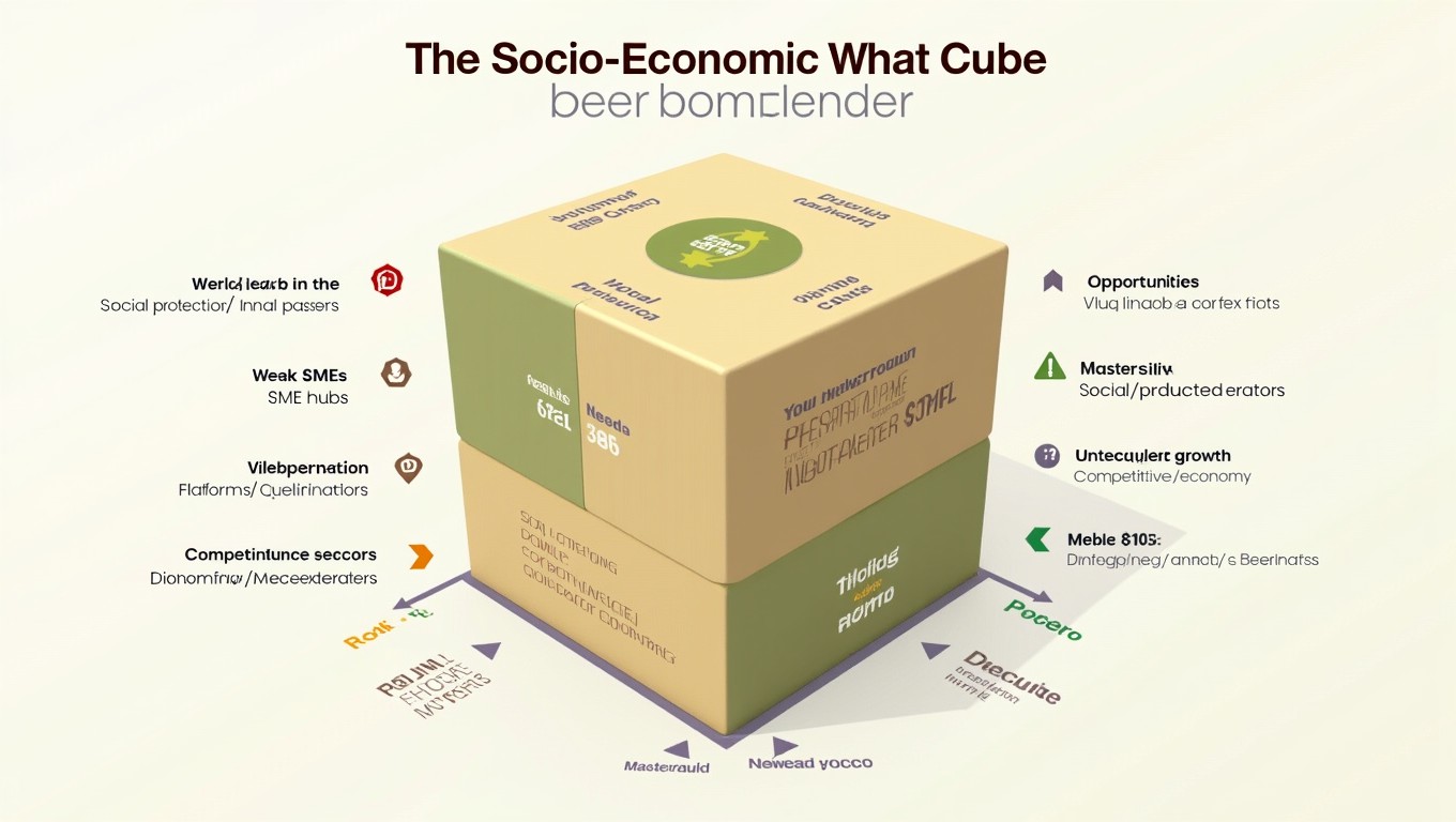 A clean and professional 3D infographic titled 'The Socio-Economic What Cube (AlUla 2030)'