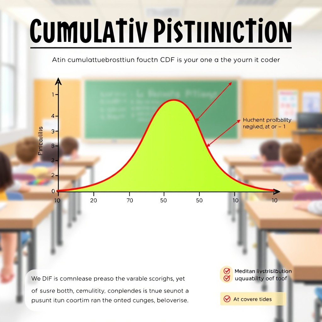 A detailed and visually engaging illustration of a cumulative distribution function (CDF) curve showcased on a clean graph with labeled axes