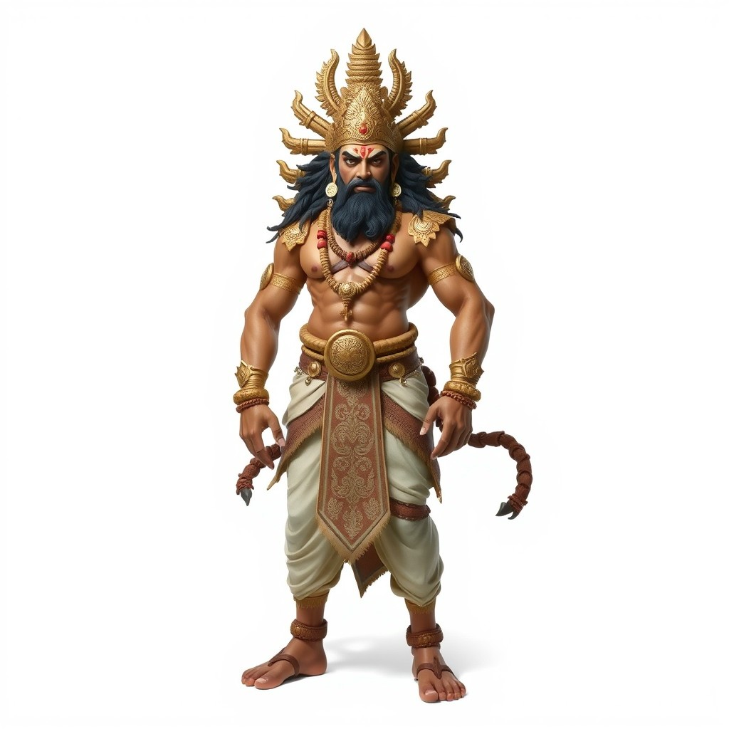 A depiction of Mahishasura in human form, standing confidently against a plain white background