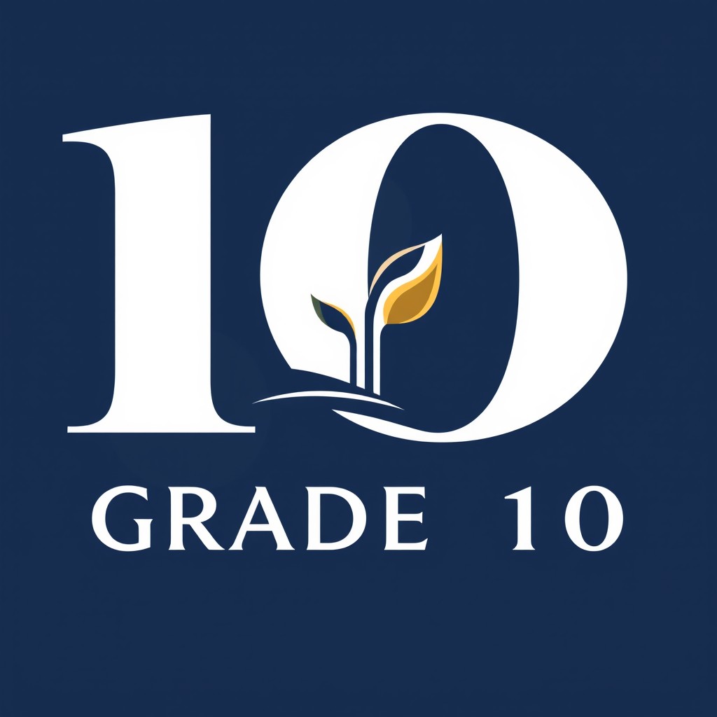 A sleek and elegant logo design representing the Grade 10 level, incorporating design elements like a modern font, gentle curves, and symbology that reflects growth and achievement, possibly using a subtle color palette of blues and golds