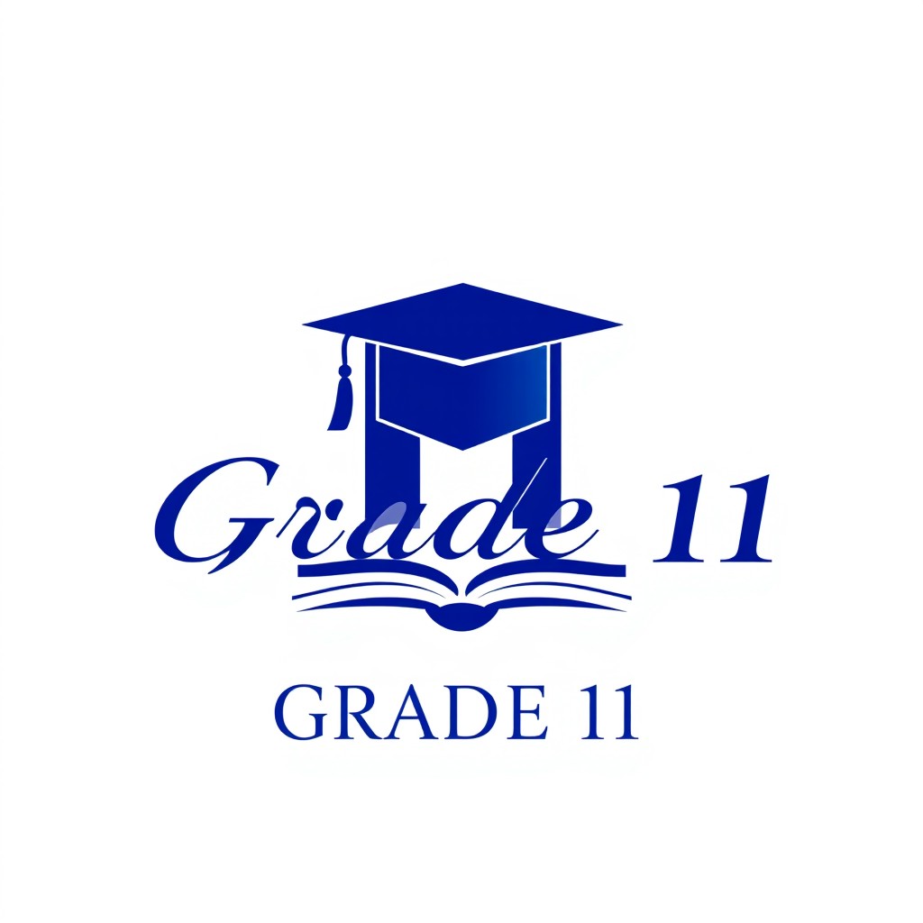 An elegant logo design representing Grade 11, featuring a contemporary, flowing font in a rich blue hue
