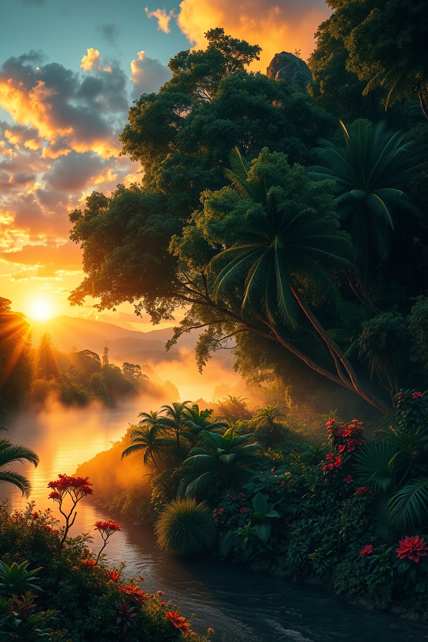 A vibrant landscape that embodies the primal qualities of hot and humid air