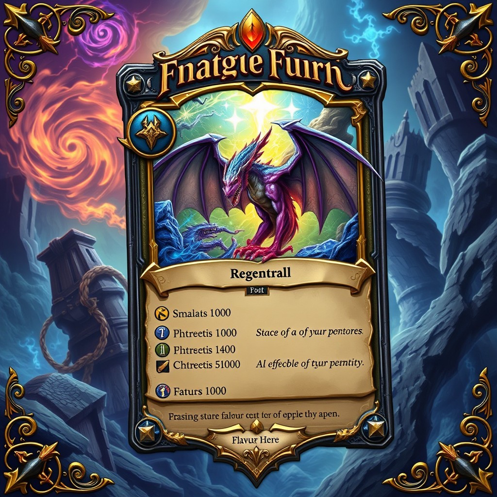 A detailed and visually striking trading card template designed for a fantasy game