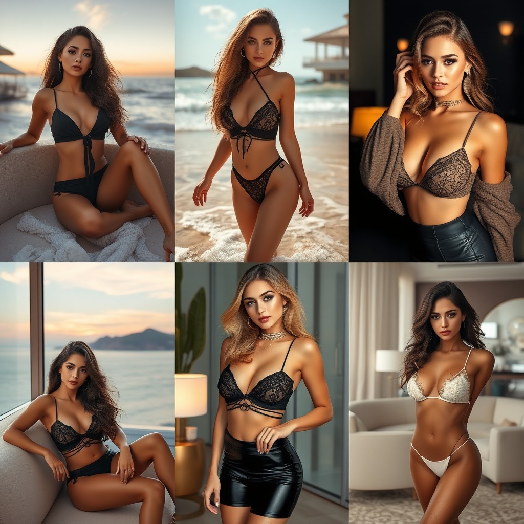 A collection of glamorous and alluring images showcasing beautiful, attractive individuals in stylish settings