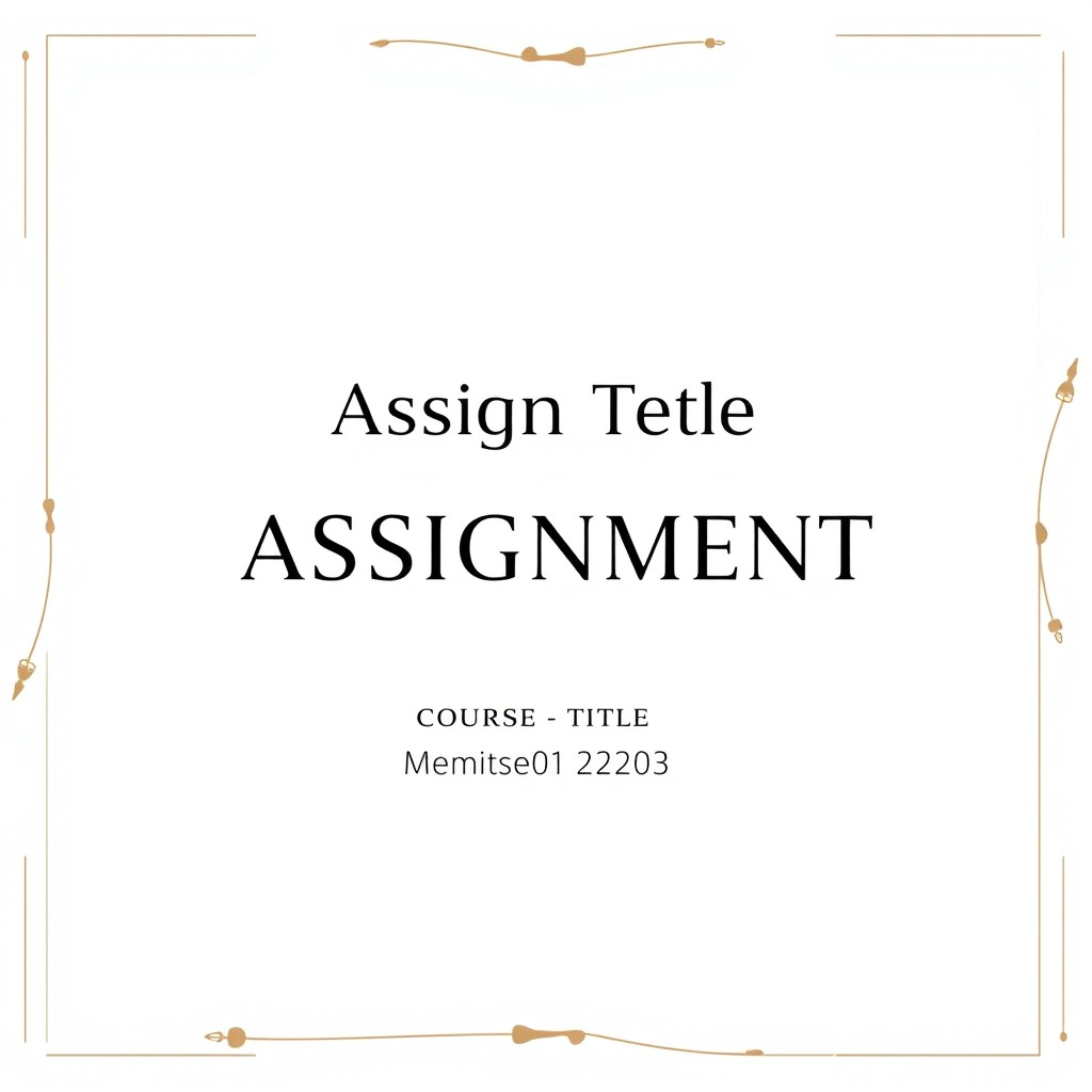 A professional and elegant assignment cover page design, featuring a clean layout with a title section prominently displayed at the top