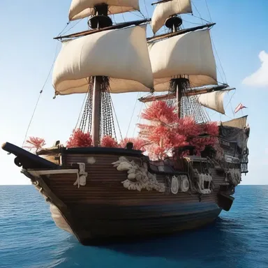 The movie's set design included an encrustation of shells and coral on the pirate ship.