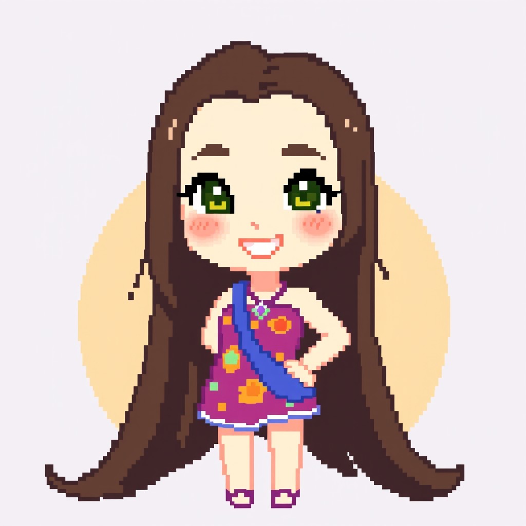 A pixel art representation of Ulyana from Endless Summer, depicted in a 32x32 pixel grid
